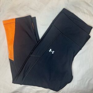 Under Armour HeatGear Compression Running Leggings Black Orange Mesh Size L